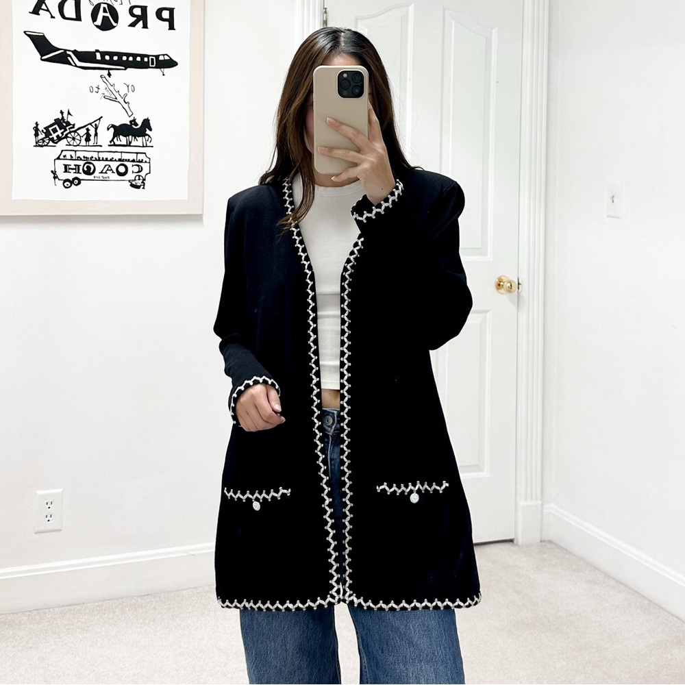 St. John Collection Santana Knit White Trim Jacket in Black